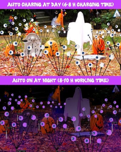 Solar Halloween Decorations Outdoor 4 Pack 24LED Purple Solar Eyeball Light