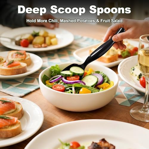 36-Piece Disposable Plastic Serving Utensils Set, Black, 9 Inch