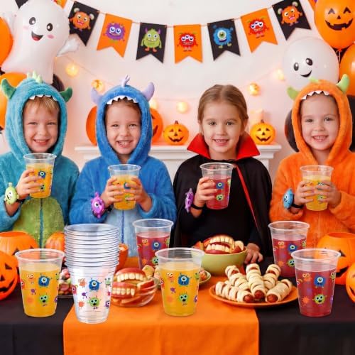 Uiifan 50 Pcs Halloween Monster Cups Little Monster Birthday Party Supplies