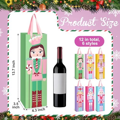 TaoBary 12 Pcs Christmas Wine Bags with Handles, Novel Nutcracker