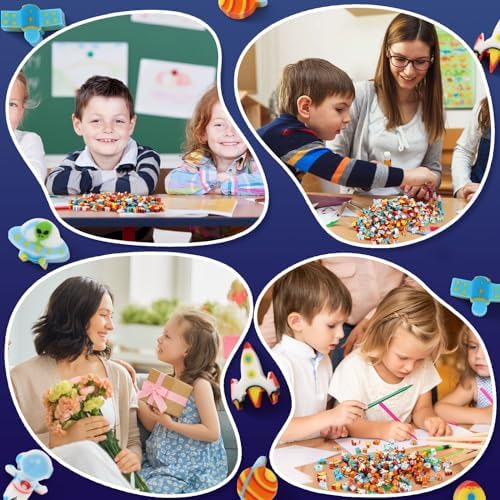JUNEBRUSHS 150Pcs Space Mini Erasers for Kids Bulk