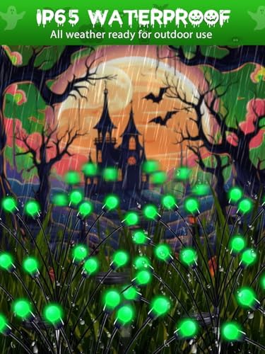 Halloween Decorations Outdoor Solar Firefly Lights 6 Pack 48 LED Green