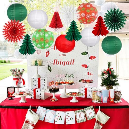 Christmas Party Decorations Paper Lanterns Honeycomb Santa Hat Tree Paper Fans for Christmas Birthday Party New Year Holiday Wall Home Decor