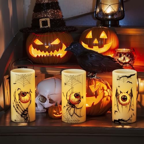 Eldnacele Cobweb Halloween Flameless Candles Battery Operated with 6H Timer