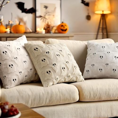 MIULEE Beige Halloween Pillow Covers Cute Ghost Decor Set of 2 20x20