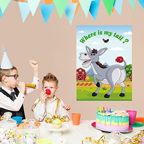 ASTARON Pin The Tail on The Donkey Game with 30 Tail Stickers for Birthday Party Carnival Circus Supplies
