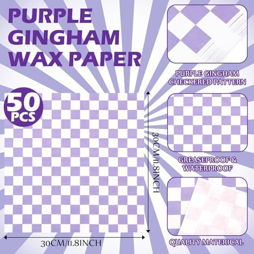 Geosar 100 Pcs Gingham Paper Food Tray with Wax Paper,Purple White