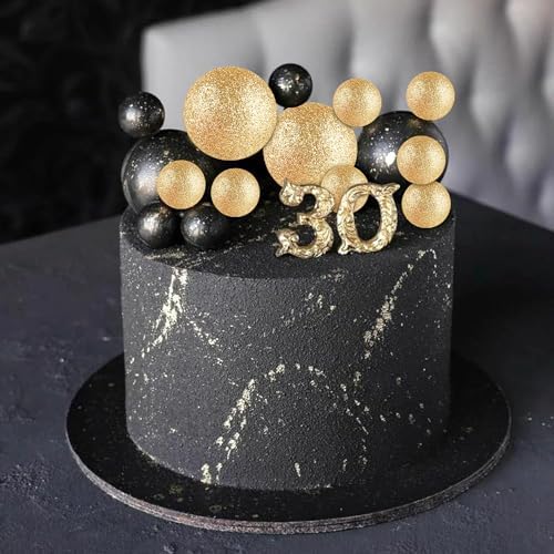 ASTARON 20 Pcs Glitter Gold Balls Cake Topper Decorations for Birthday Cake