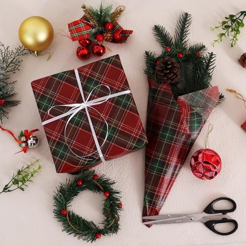 BEISHIDA Christmas Gingham Tissue Paper Bulk，Red and Green Buffalo Plaid Wrapping Tissue Paper for Gift Bags, 14 x 20 Inch Gift Wrap for Christmas Party DIY Crafts Decor Holiday Flowers-50pcs