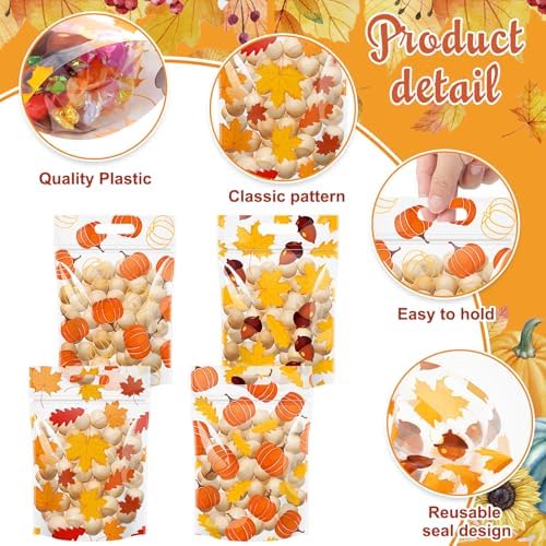 Hallswl 60pcs Fall Thanksgiving Pumpkin Treat Bags with Handle 9X6inch