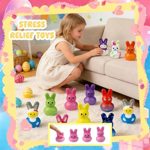 30Pack Easter Bunny Squishy Toys,Easter Basket Stuffers,Easter Bunny Slow Rising Stress Relief Squishies Fidget Toys Bulk for Adults,Easter Egg Fillers Party Favors Gifts