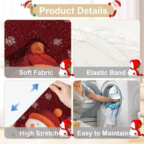 Christmas Chair Covers Set of 4, Snowman with Gifts Dining Chair Slipcovers, Stretchable Holiday Chair Protectors with Snowflakes