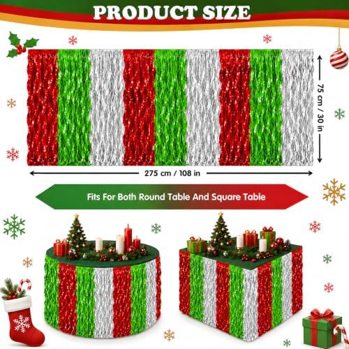 Christmas Decorations - 2 Pack Red Green White Wavy Foil Table Skirts