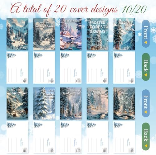 Nuanchu 80 Pcs Winter Snowy Forest Holiday Cards Bulk 4 x 6 Inch Christmas Pine Tree Postcards Xmas Snowy Mountain Greeting Card for Winter Holiday Birthday Party, 20 Designs