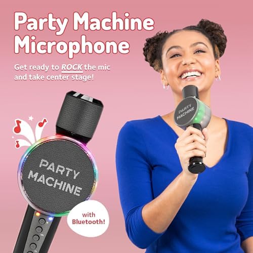 Singing Machine Wireless Karaoke Microphone for Kids & Adults, Party Machine Mic (Black) - Portable Handheld Bluetooth Microphone with Speaker & Voice Changer Effect - Karaoke Mic for Singing