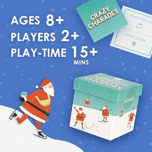 Talking Tables Crazy Charades Game, 60 Cards, Dinner Party, Fun Travel Pocket Games for Kids, Adults, Card Games, Xmas Stocking Stuffer Christmas, Ages 8+