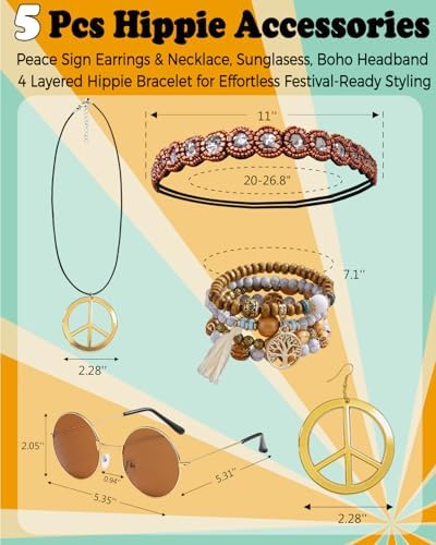 60s 70s Outfit for Women Hippie Costume Clothes Fringe Vest Accessories
