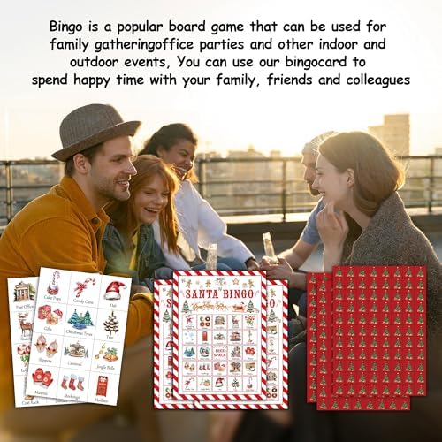 Christmas Party Bingo Game Cards, Santa Bingo Set for Adults Large Group, Winter Holiday Fun Party Games, Xmas Activities Icebreaker Games, for Family Friends, 03