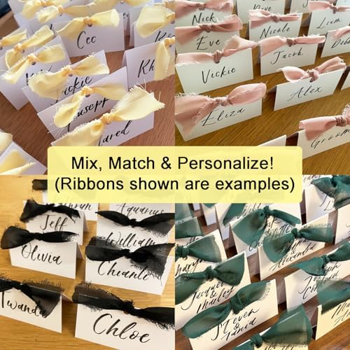 50Pcs Premium Place Cards, Small Table Cards with Green Ribbon, 2" x 3.5" Tent Card, Name Card, Wedding Place Cards for Wedding, Valentines Day, Table, Dinner Parties, Seating Card