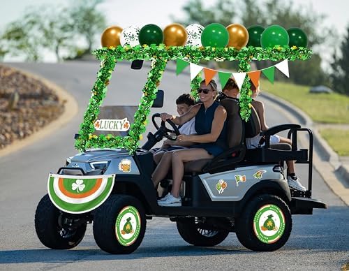33Pcs St Patricks Day Golf Cart Parade Decorations Kit - Green Bunting Burlap Flag Tinsel Garlands Banner Balloons for Irish Float Party Decor