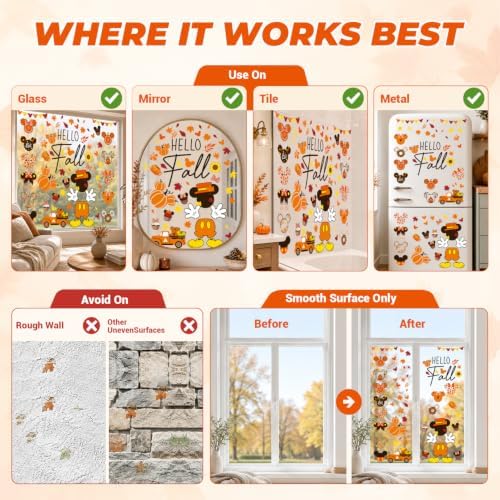 Fall Window Clings for Glass Windows, 6 Sheet Sunflower Autumn Window Cling