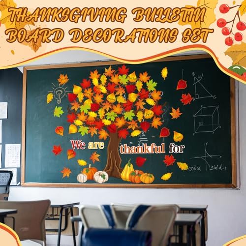 Ctosree 99 Pcs Fall Thanksgiving Bulletin Board Decorations Set We are Thankful for Classroom Wall Decor Autumn Maple Leaves Pumpkin Make Your Own Large Thankful Tree for Autumn Harvest Party Decor