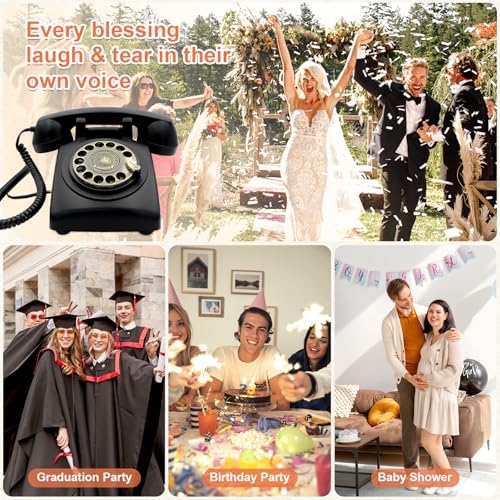 Audio Guest Book Wedding Phone, Customized Audio Messages, Retro Rotary Audio Guestbook for Wedding, Baby Shower, Birthday Party, Anniversary, Graduation (Matte Black)
