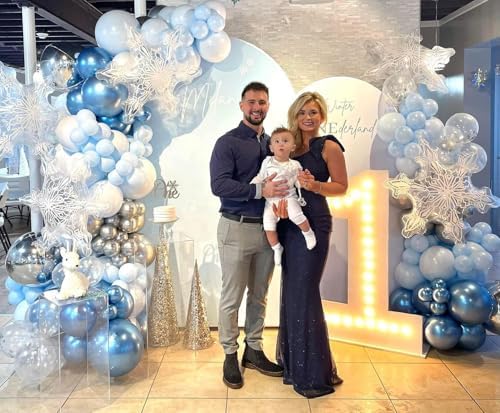 Blue and Silver Balloons Arch Kit, 124pcs Blue White Silver Latex Balloons