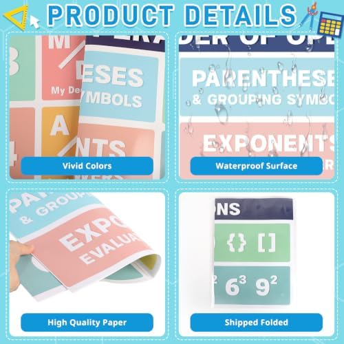 PAIVSUN 2Pcs Math Posters for Classroom, Math Bulletin Board Decorations Set, Large Educational PEMDAS Posters for Elementary Middle High Back To School Teacher Supplies Home Office Wall Decor