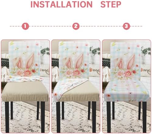 Easter Chair Covers Set of 4 Spring Bunny Colorful Buffalo Plaid Slipcovers