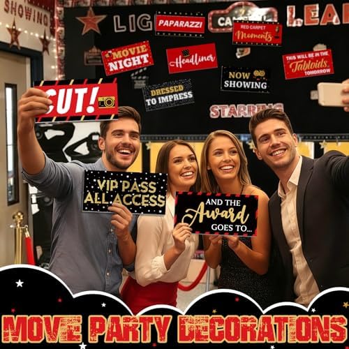 Beeveer 24 Designs Movie Party Photo Booth Props, Double Sided PVC Selfie