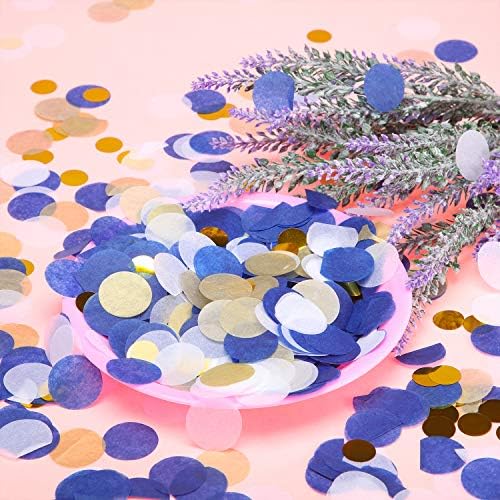 TecUnite Blue Gold Confetti Tissue Table Confetti, 2.5 cm