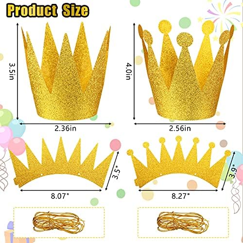 Gersoniel 24 Pcs Party Crown Hats Gold Glitter Paper with Elastic