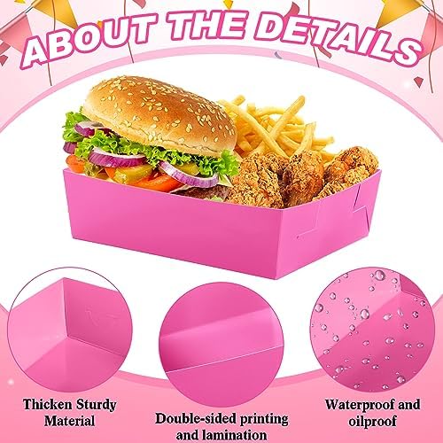 Uiifan 100 Pcs 5 lb Extra Large Paper Food Serving Trays, Hot Pink