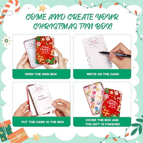 Thuodo 12 PCS Christmas Gift Card Tin Holder Boxes with Lids for Christmas Holiday Gift Box Set Metal Tin Small Boxes Stocking Stuffers Xmas Party Favors