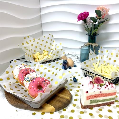 Gold Dot Wax Paper Sheets Deli Wraps Tray&Basket Liner Deli Paper Wax Paper Baking Paper Colored Parchment Paper Greaseproof for Food (150)