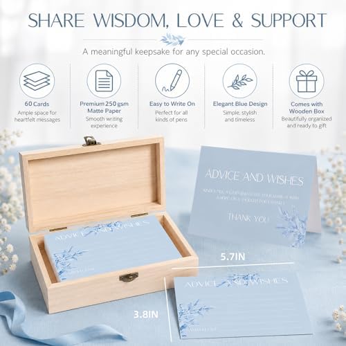 60pcs Dusty Blue Eucalyptus Advice and Wishes Cards, 5.7"x3.8" Wedding Advice Cards for Bridal Shower, 250gsm Thick Paper Wedding Guest Book Alternative for Mr & Mrs