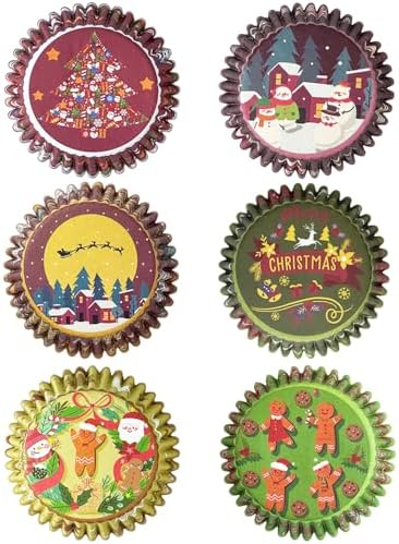 qiqee Christmas Cupcake Liners Muffin Liners for Graduation 300-Count 6 Original Design Christmas Gingerbread Man No Smell, Food Grade Baking Cups Paper(Small Size)