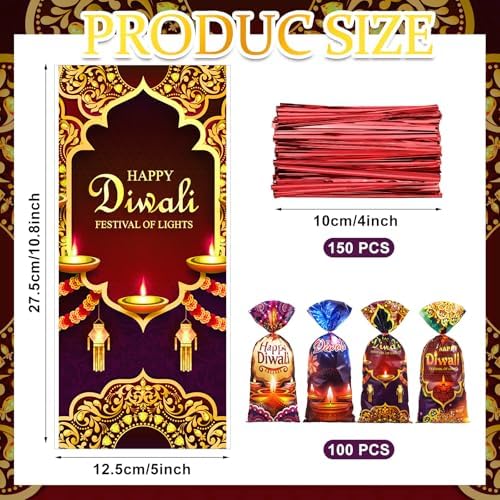 Yexiya 100 Pcs Diwali Halloween Cellophane Treat Bags with Ties