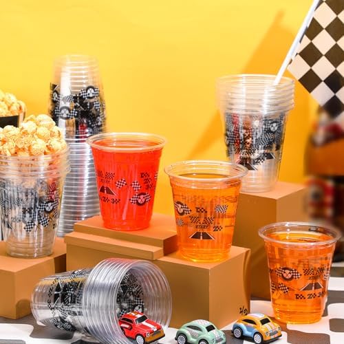 Uiifan 50 Pcs Race Car Cups 12oz Checkered Flag Racing Party Decoration