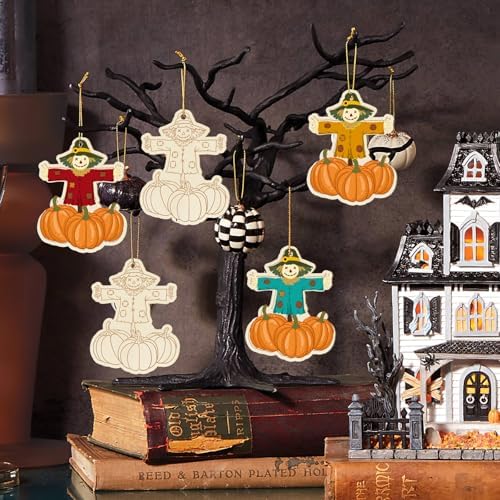 Wooden Fall Ornaments to Paint Halloween Thanksgiving Decoration Cutouts Unfinished 24PCS, DIY Blank Unfinished Maple Leaf Wood Discs Ornament for Home Harvest Crafts Hanging Autumn Decorations
