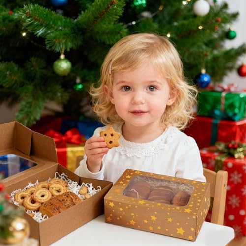 Christmas Brown Holiday Cookie Boxes, Red Star, 24 Pack, 9x6x3 In