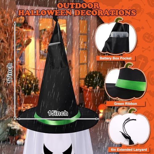 Halloween Decorations Outdoor,2 Pcs Large Lighted Glowing Ghost Witch Hats