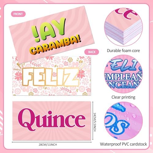 Beeveer 24 Designs Quinceanera Photo Booth Props, Double Sided PVC Signs