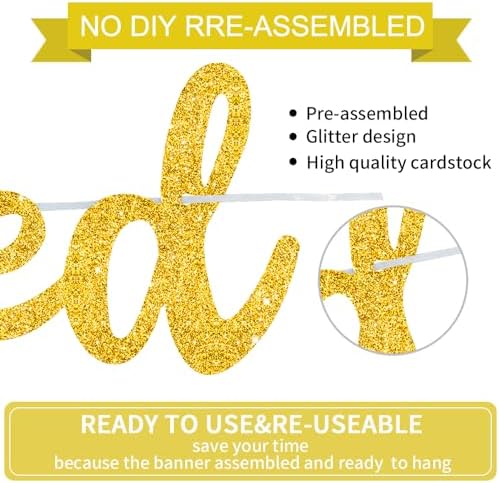 BEISHIDA Gold Just Married Banner - NO DIY, Glitter Wedding Party Banner,Just Married Signs, Bachelorette/Bridal Garland,Engagement Party Decor Supplies, Wedding Reception Party Decorations.