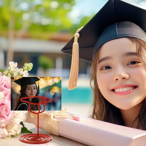 Rtteri 30 Pcs Grad Cap Graduation Picture Display 2 Inch Red Photo Holders for Centerpieces Graduation Card Stands Table Number Holders for Class of 2026 Grad Party Supplies