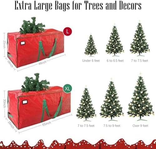 Cosy Family 9 ft Christmas Tree Storage Bag - Durable Heavy Duty Extra Large Artificial Xmas Holiday Tree Bag with Reinforced Handles and Dual Zippers Wide Opening - Red