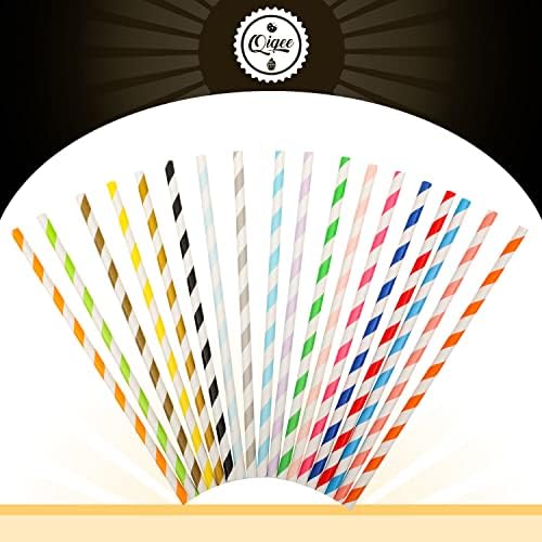 qiqee 200-pack Multi Stripe Rainbow Drinking Paper Straws Disposable Straws Bulk (20-Multi Color)