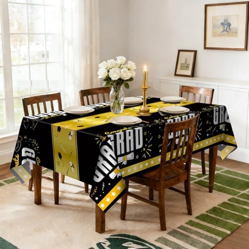 6 Pack Disposable Plastic Tablecloth 54" x 108" Black Class of 2026 Grad Party Table Cloths Disposable for 6 to 8 Foot Tables Graduation Party Indoor or Outdoor (Graduation Black)