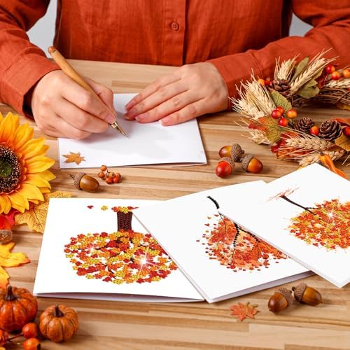 Saillong 12 Pack Fall Tree Diamond Painting Greeting Cards with Envelopes